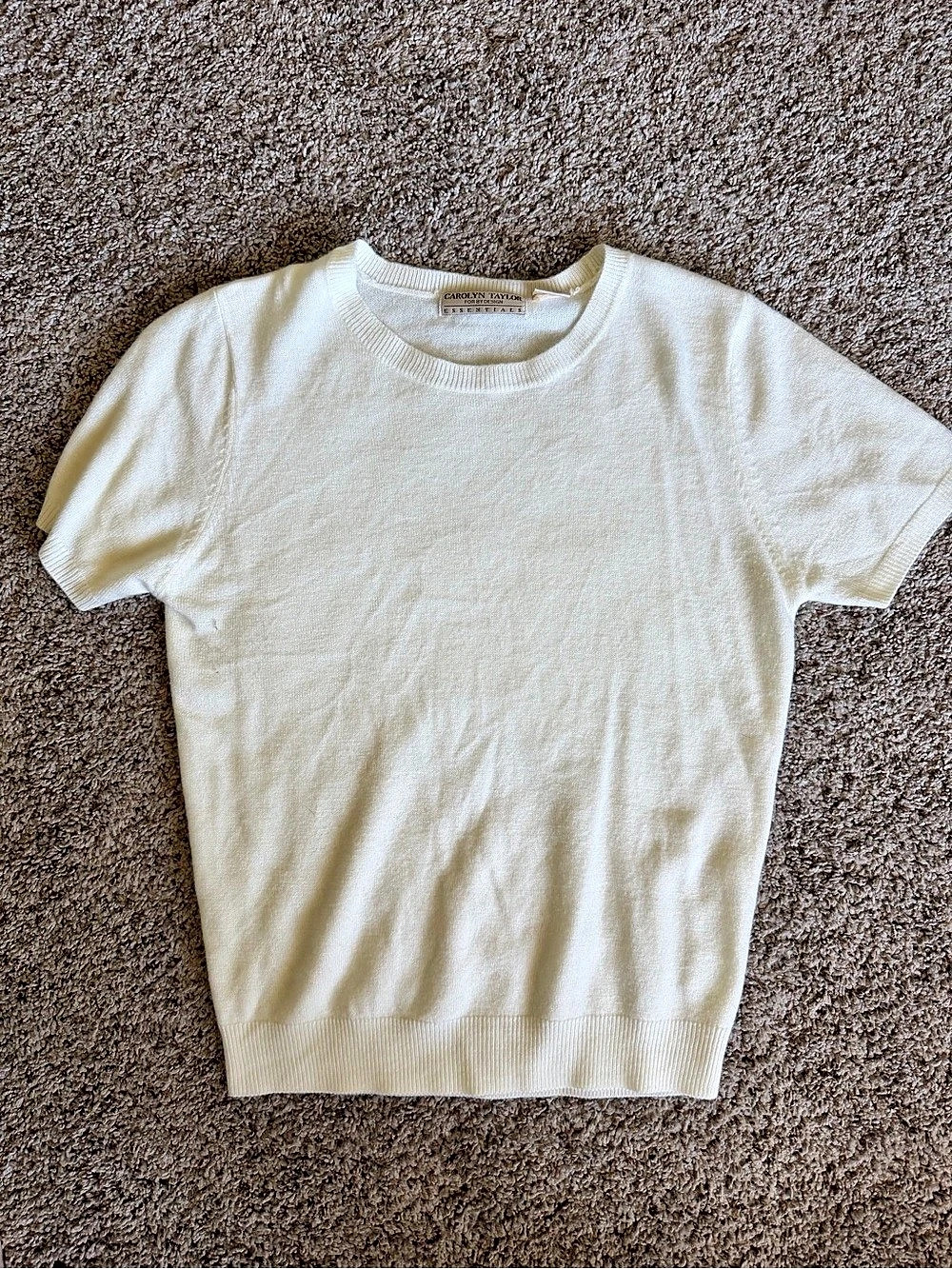 Carolyn Taylor Essentials Short Sleeve Crew Neck Pullover Sweater White Small
